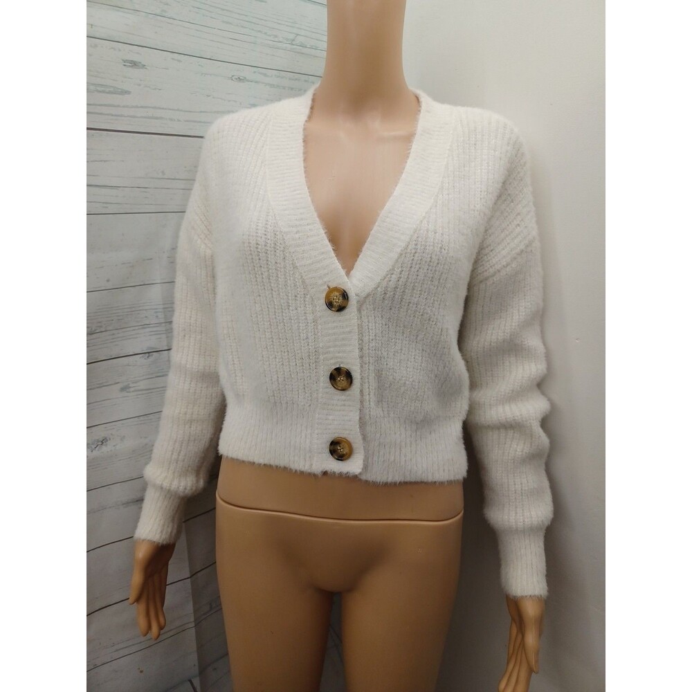 Say What Womens White Ivory Long Sleeve Cropped Sweater Sz L